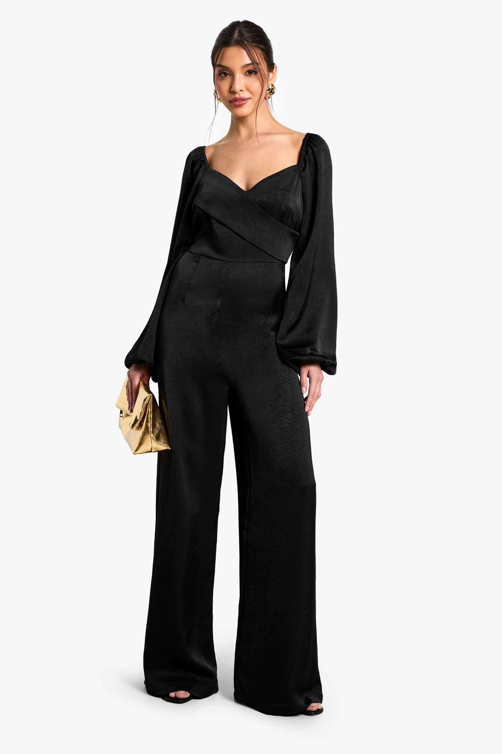 Textured Satin Wrap Jumpsuit