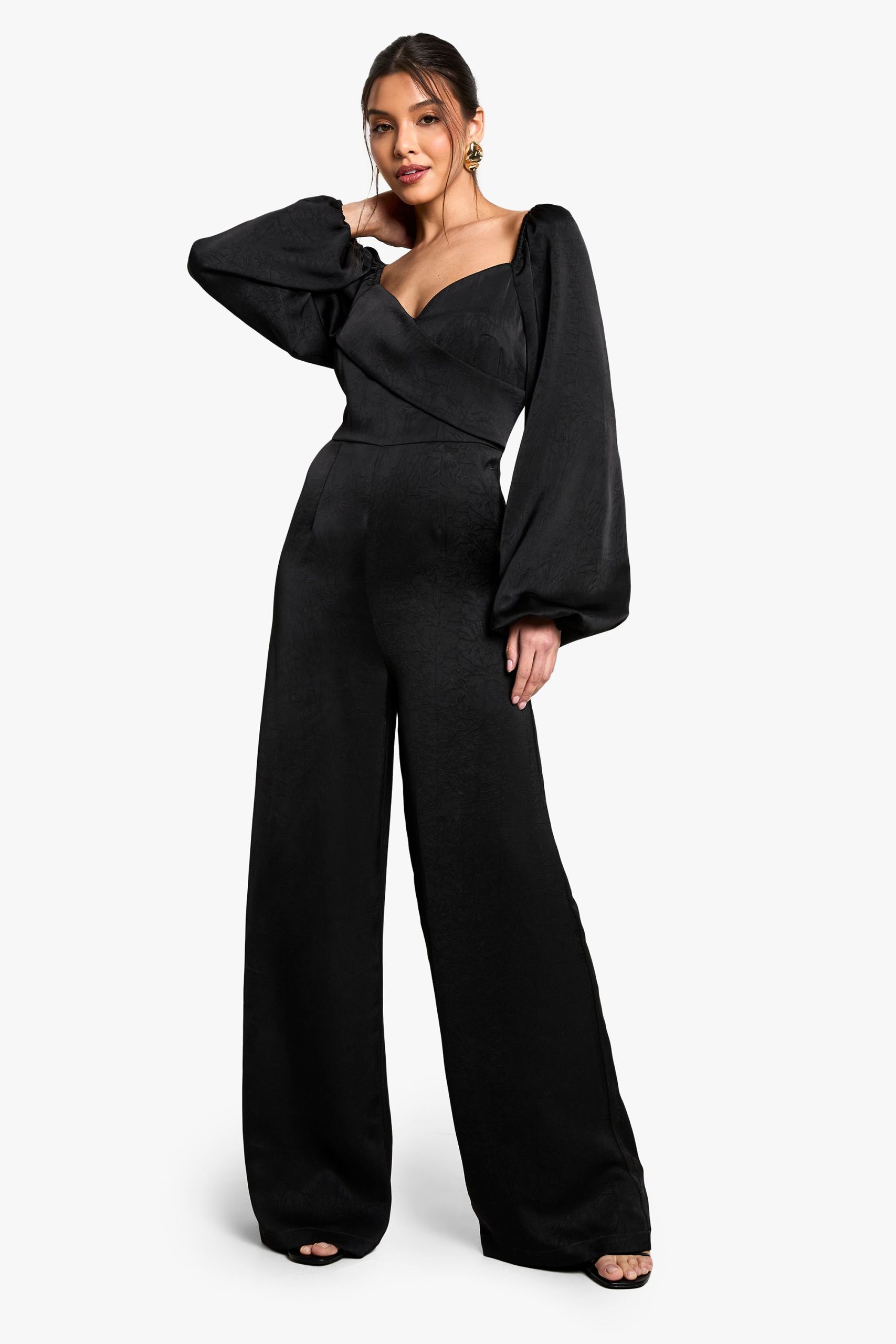 Textured Satin Wrap Jumpsuit - Image 3