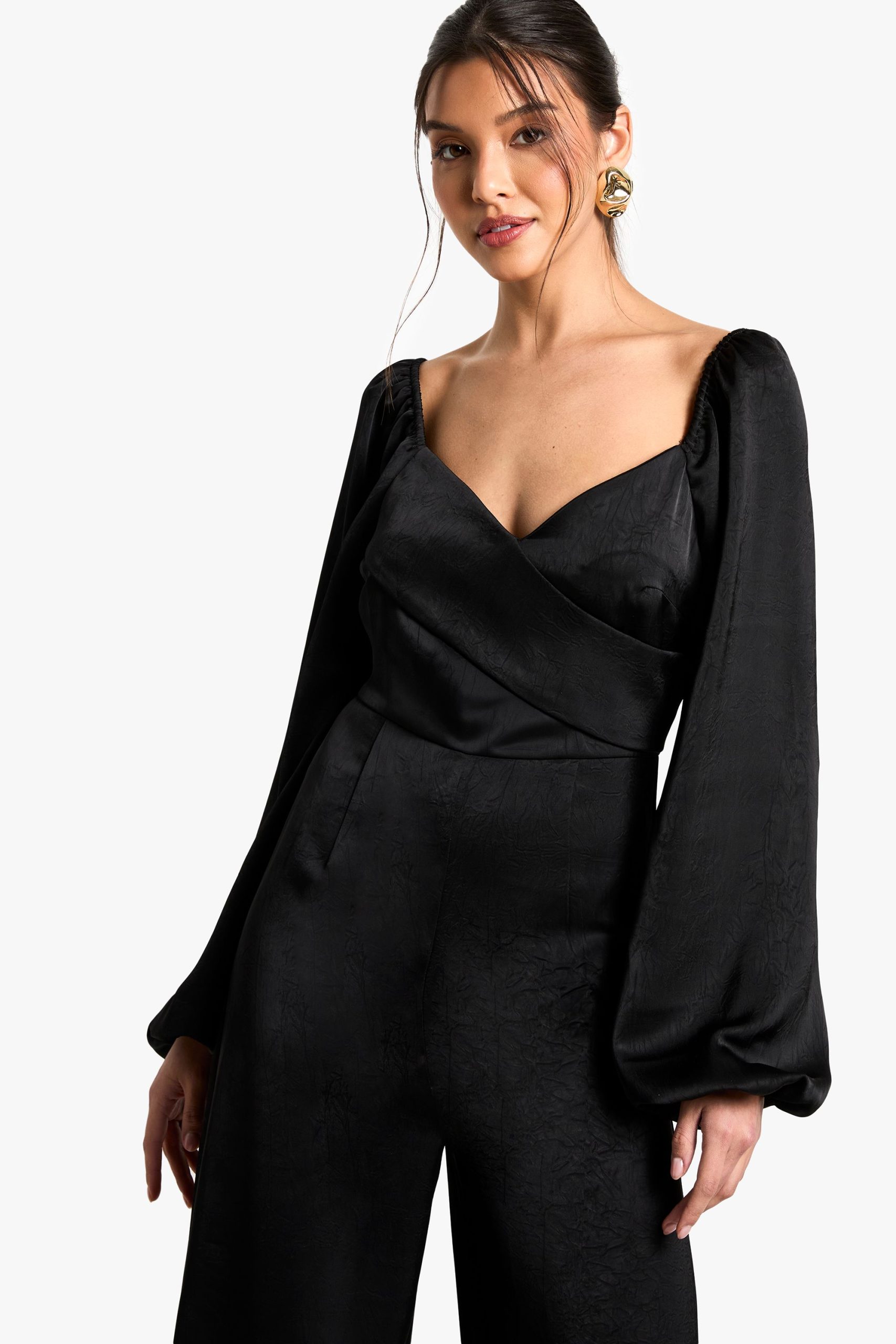 Textured Satin Wrap Jumpsuit - Image 4