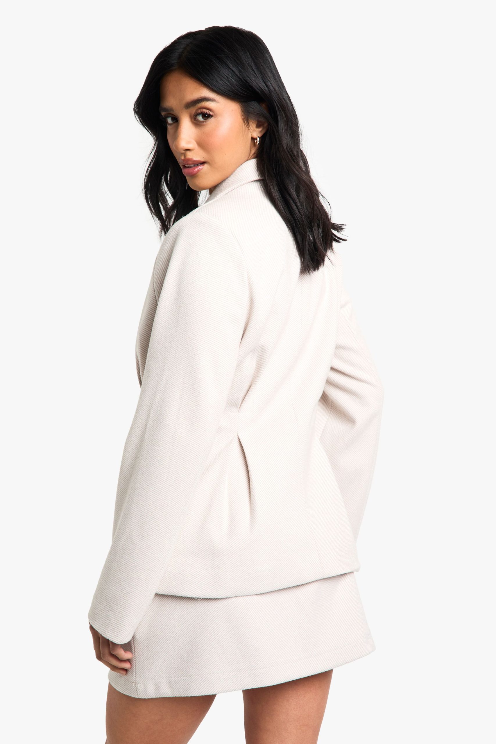 Petite Stripe Cinched Waist Wool Look Blazer - Image 2