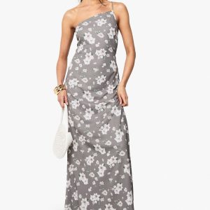 Floral Chiffon Asymmetric Column Maxi Dress