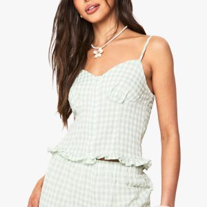 Gingham Frill Shirred Back Corset