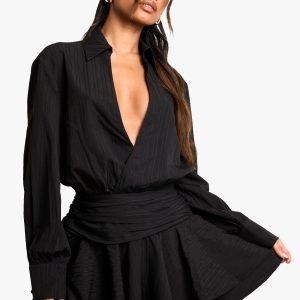 Textured Ruched Frill Skirt Mini Dress
