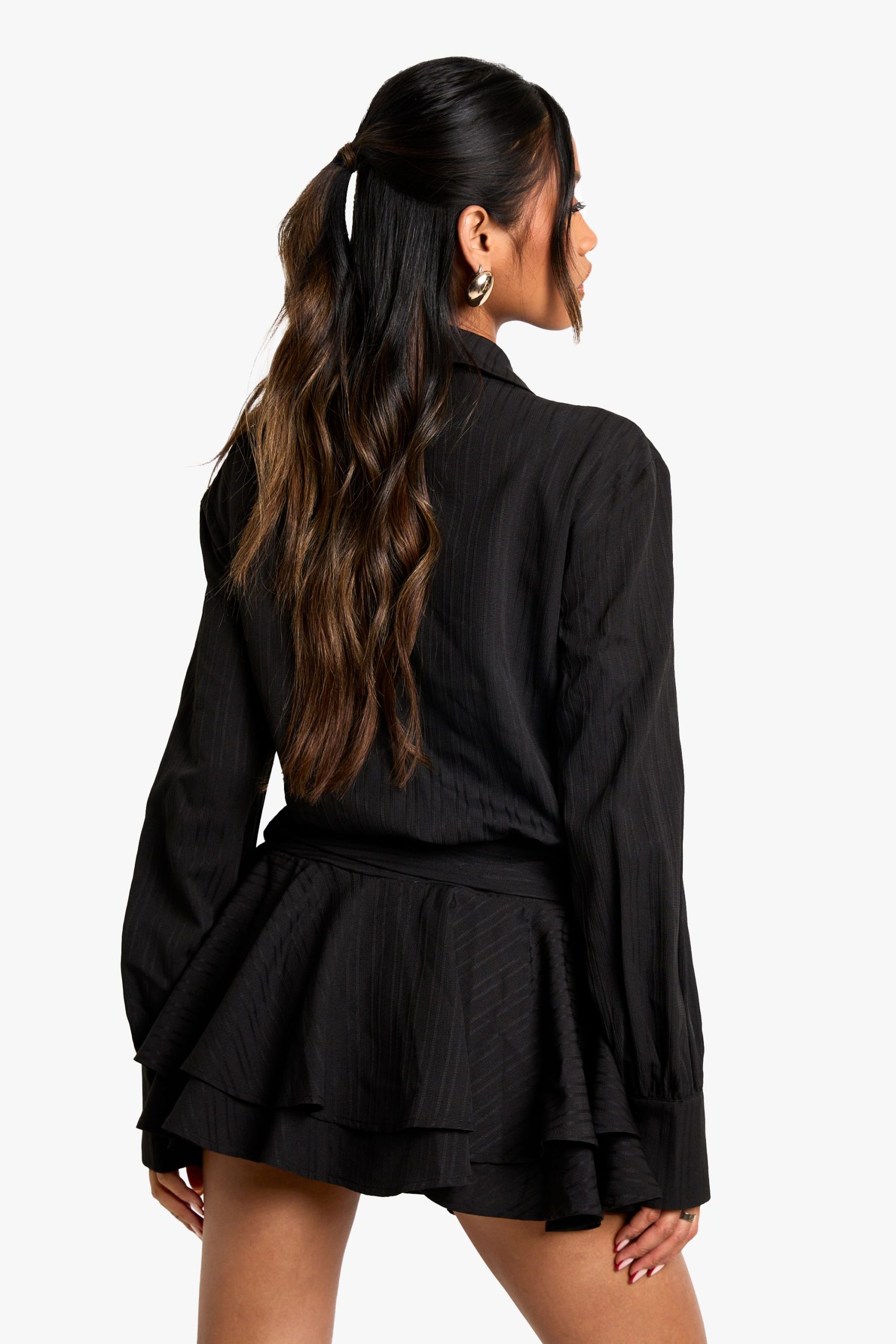 Textured Ruched Frill Skirt Mini Dress - Image 2