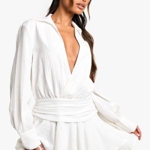 Textured Ruched Frill Skirt Mini Dress