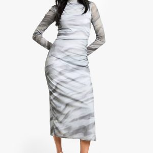 Abstract Burnout Mesh Midaxi Dress