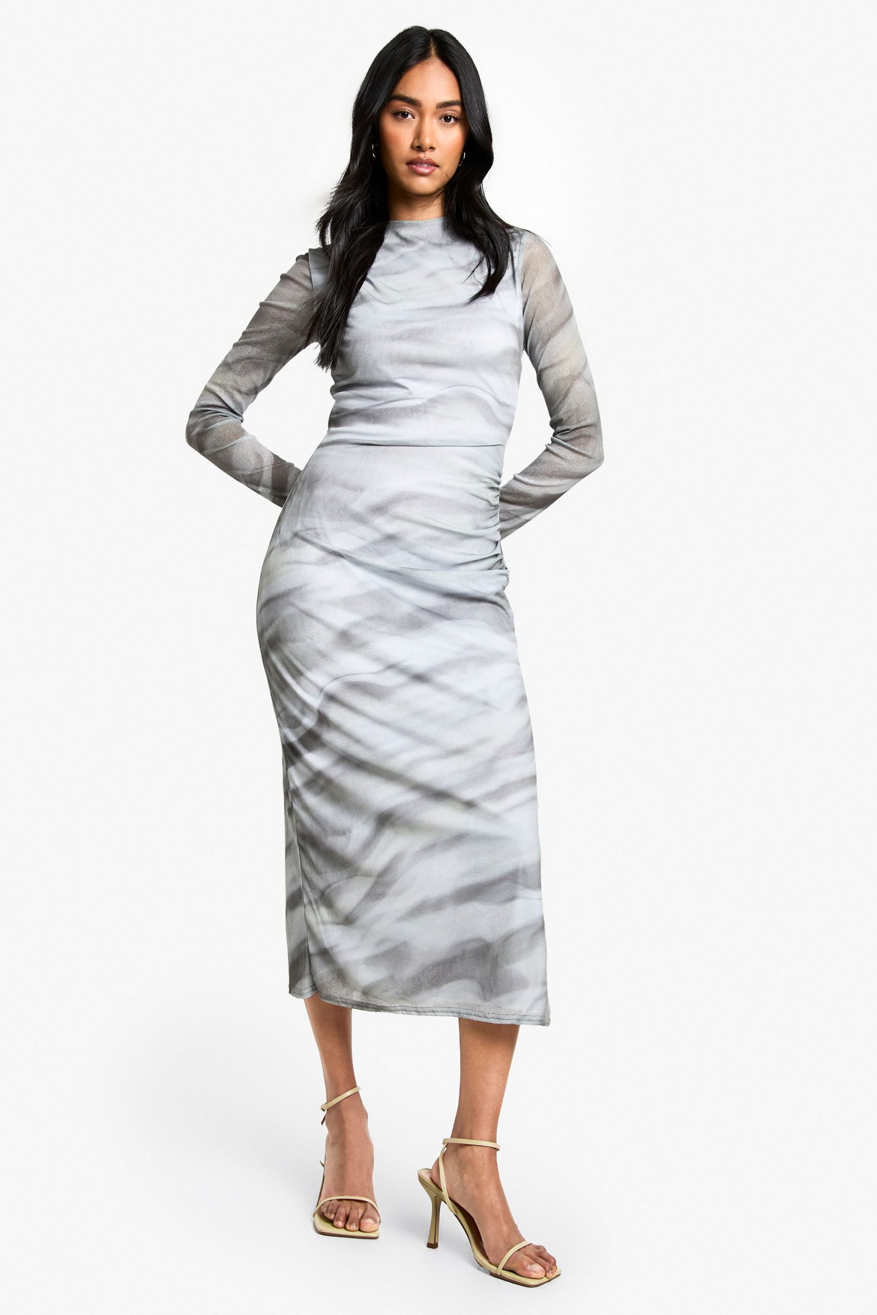 Abstract Burnout Mesh Midaxi Dress