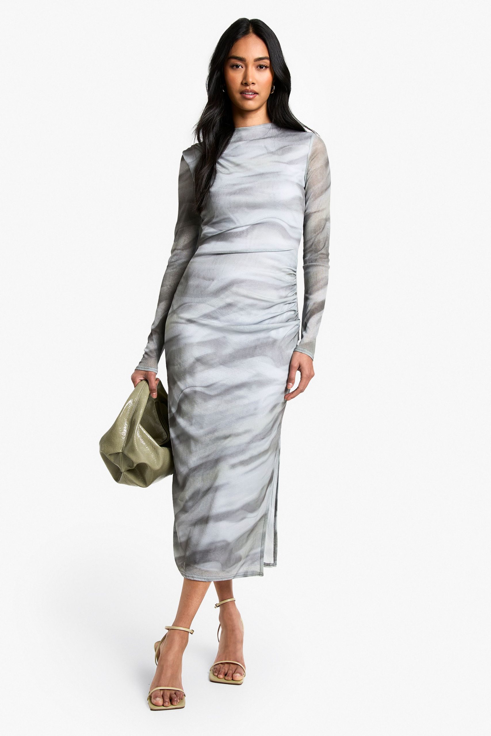 Abstract Burnout Mesh Midaxi Dress - Image 3