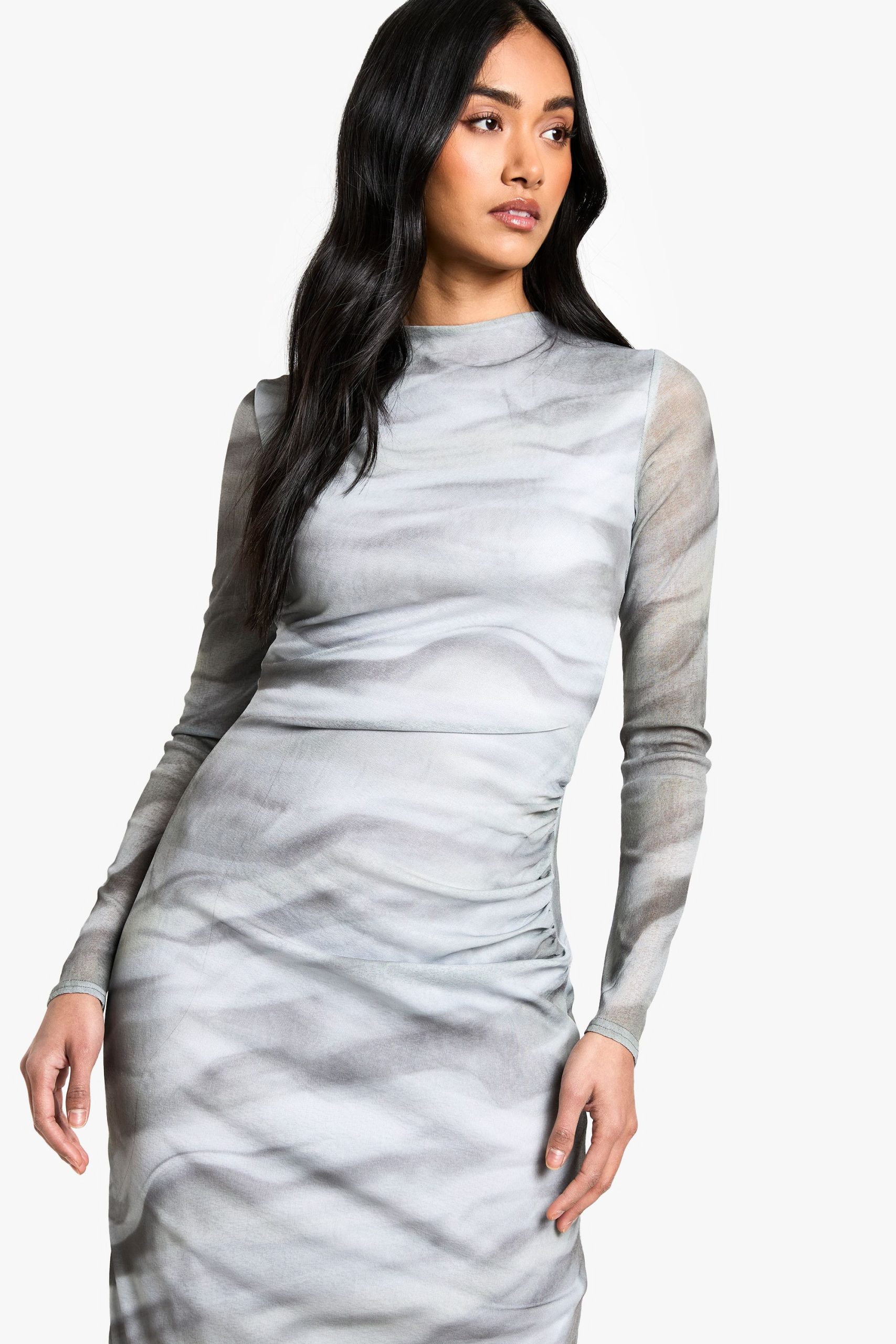 Abstract Burnout Mesh Midaxi Dress - Image 4