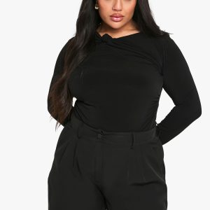 Plus Twist Detail Ruched Bodysuit