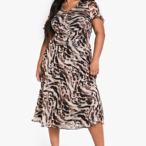 plus printed mesh ruched midaxi dress