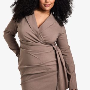 Plus Ruched Wrap Mini Dress