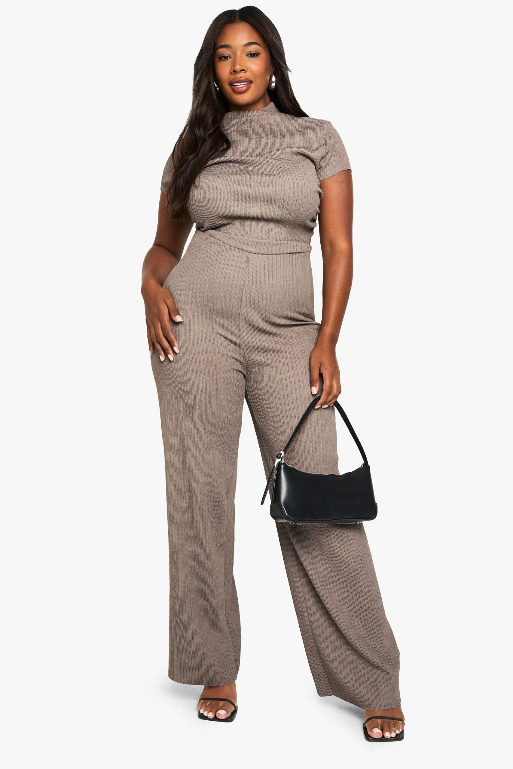 plus ripple texture high neck jumpsuit