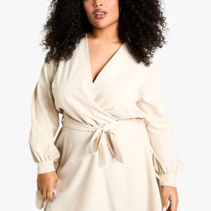 plus blouson sleeve mini wrap dress