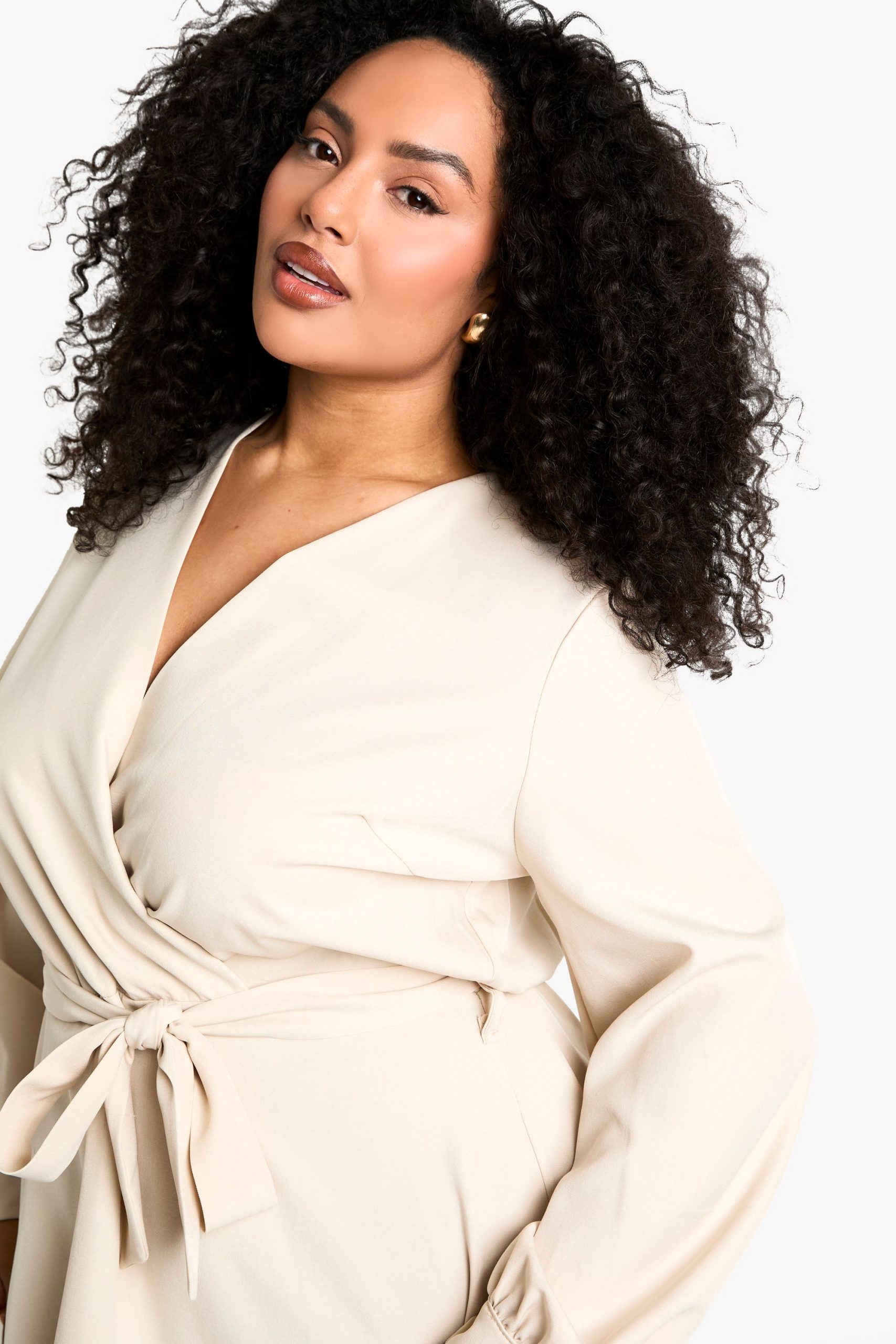 plus blouson sleeve mini wrap dress - Image 4