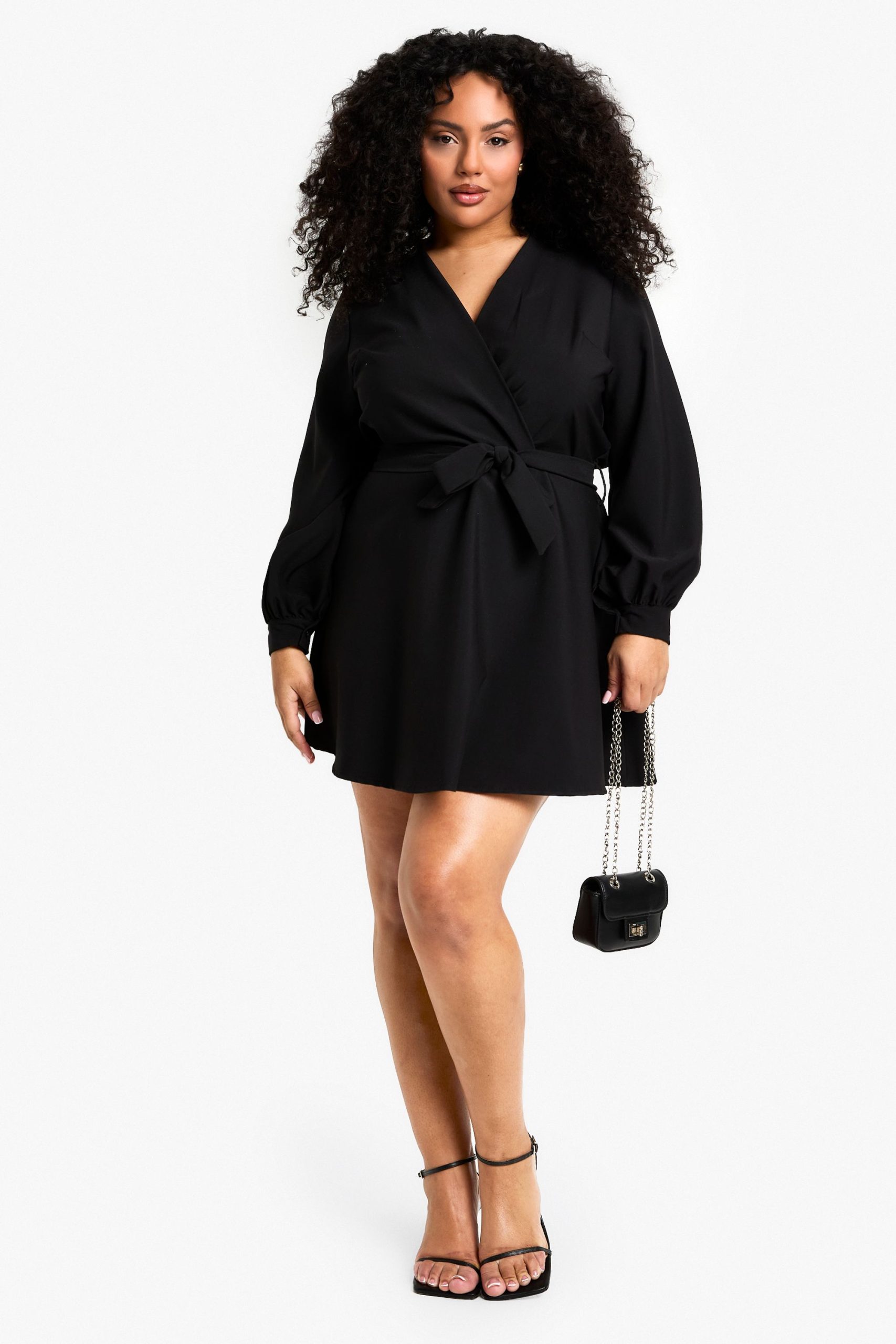 plus blouson sleeve mini wrap dress - Image 3
