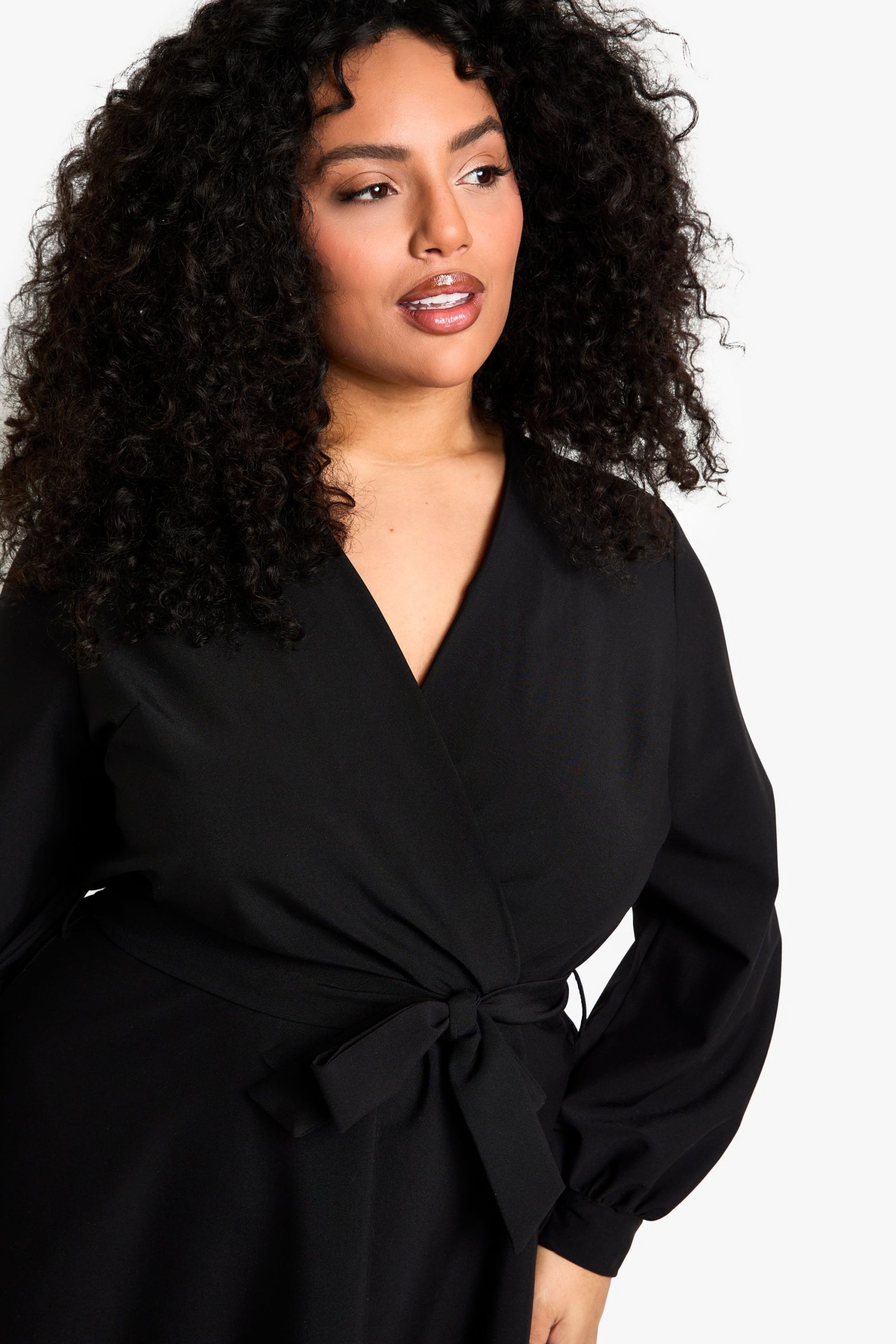 plus blouson sleeve mini wrap dress - Image 4
