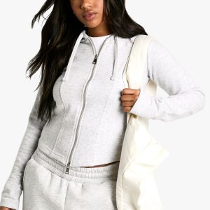 Corset Detail Zip Through Hoodie