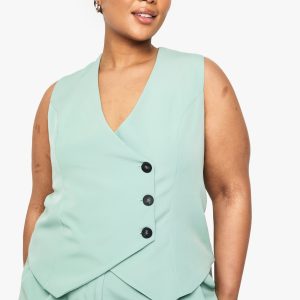 Plus Woven Tailored Wrap Button Down Waistcoat