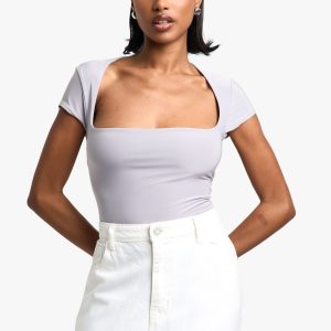 Double Layer Slinky Square Neck Cap Sleeve Bodysuit