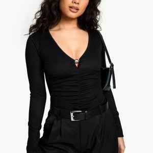 Rib Plunge Front Trim Detail Bodysuit