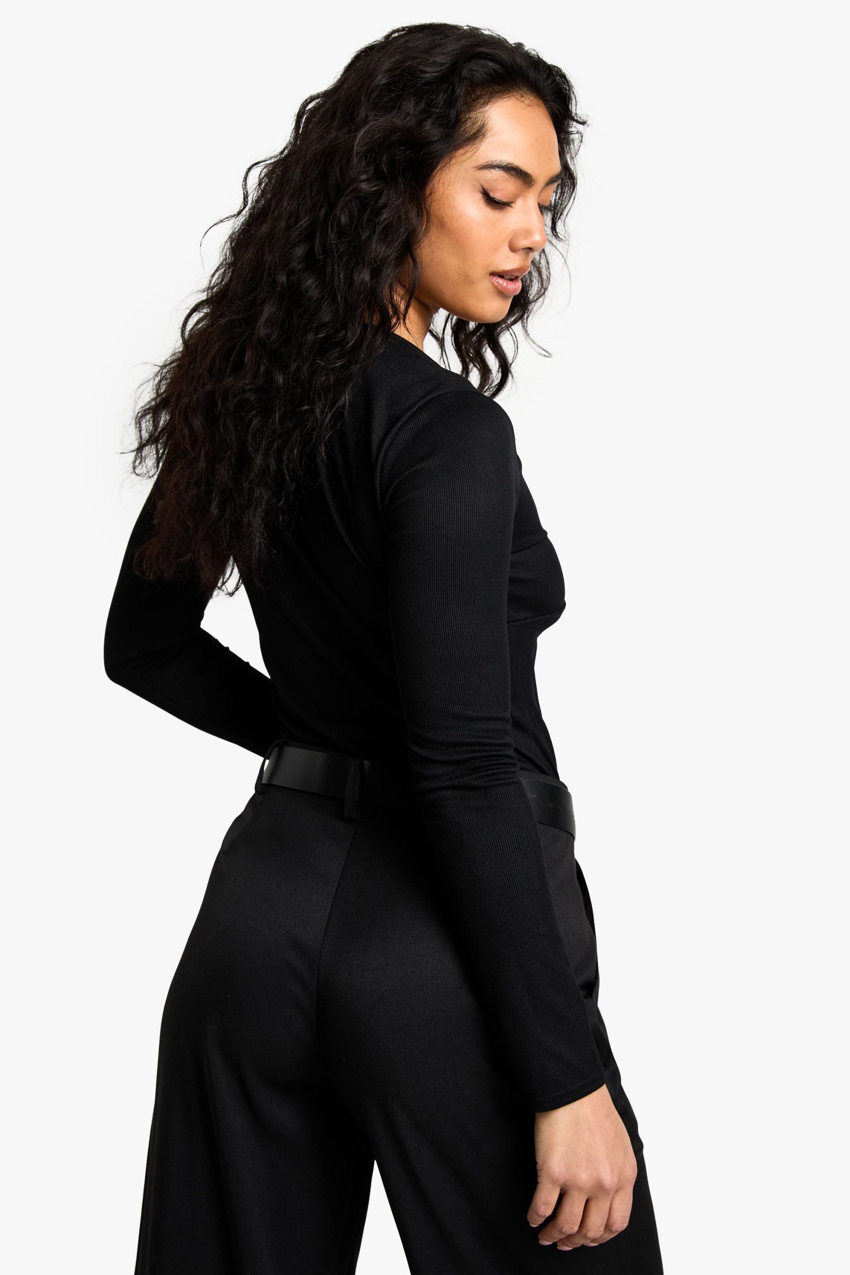 Rib Plunge Front Trim Detail Bodysuit - Image 2