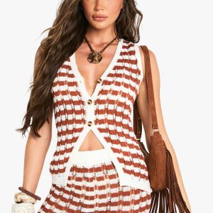 Stripe Crochet Knitted Waistcoat