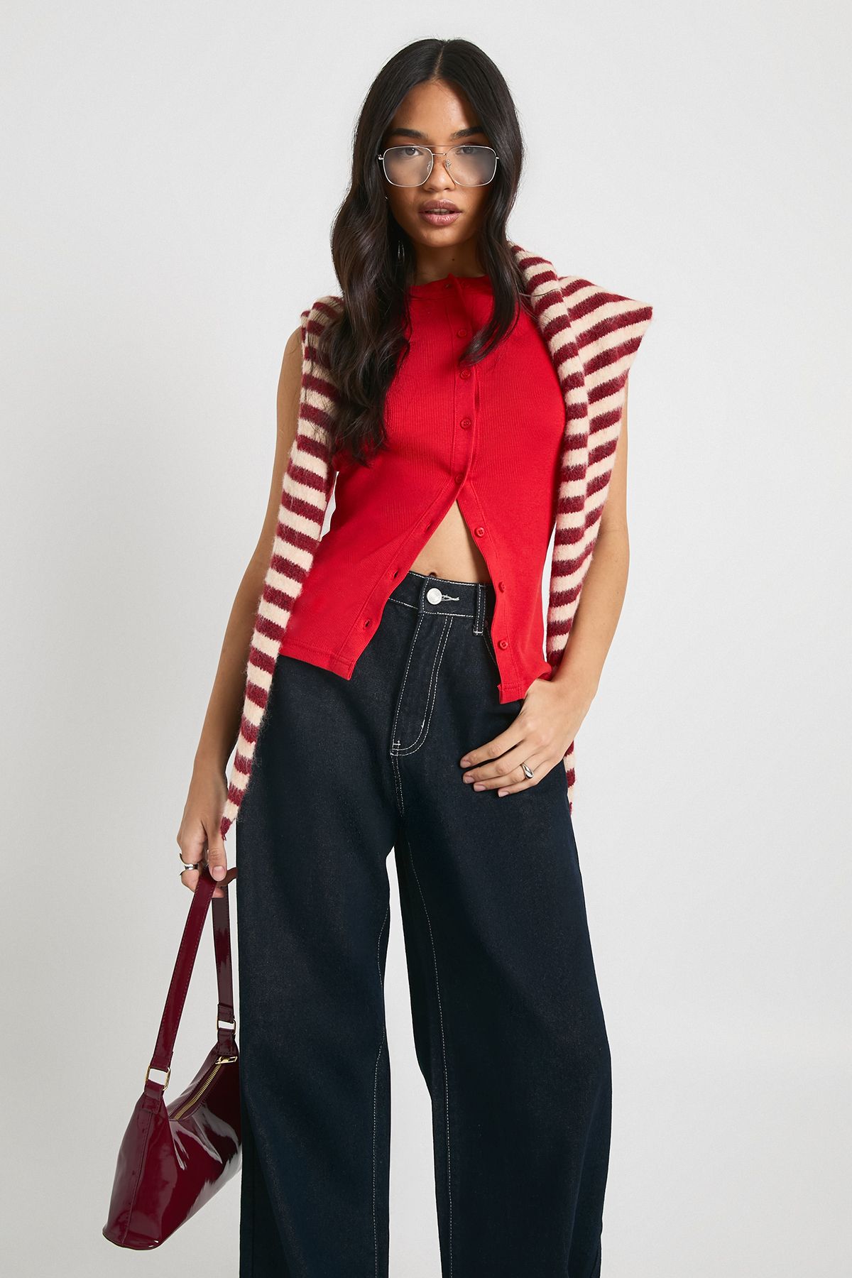 Ribbed Button Front Longline Top
