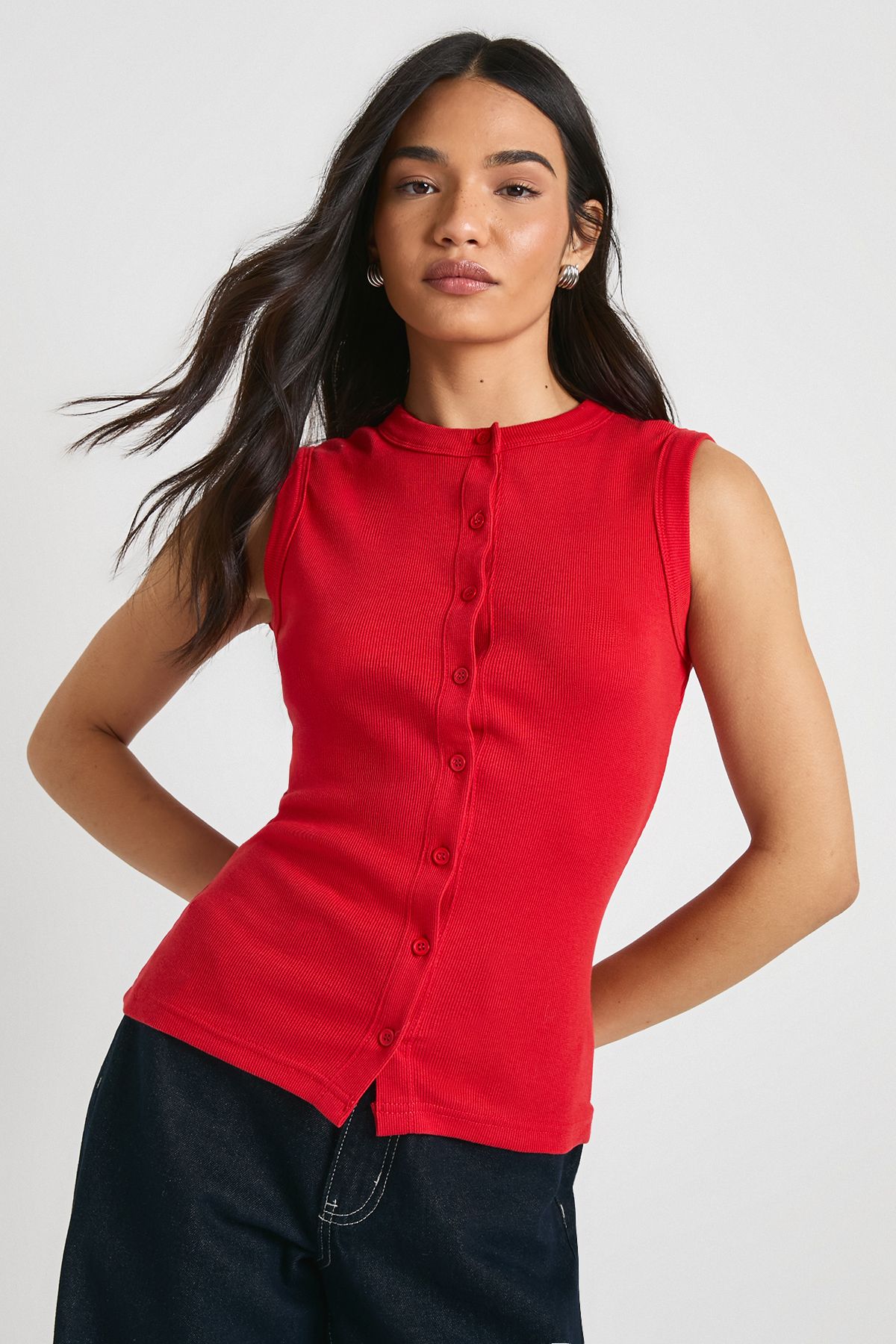 Ribbed Button Front Longline Top - Image 3