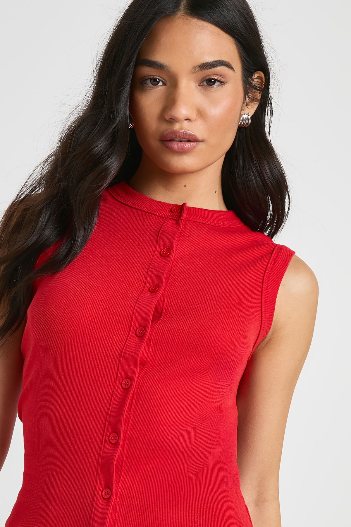 Ribbed Button Front Longline Top - Image 4