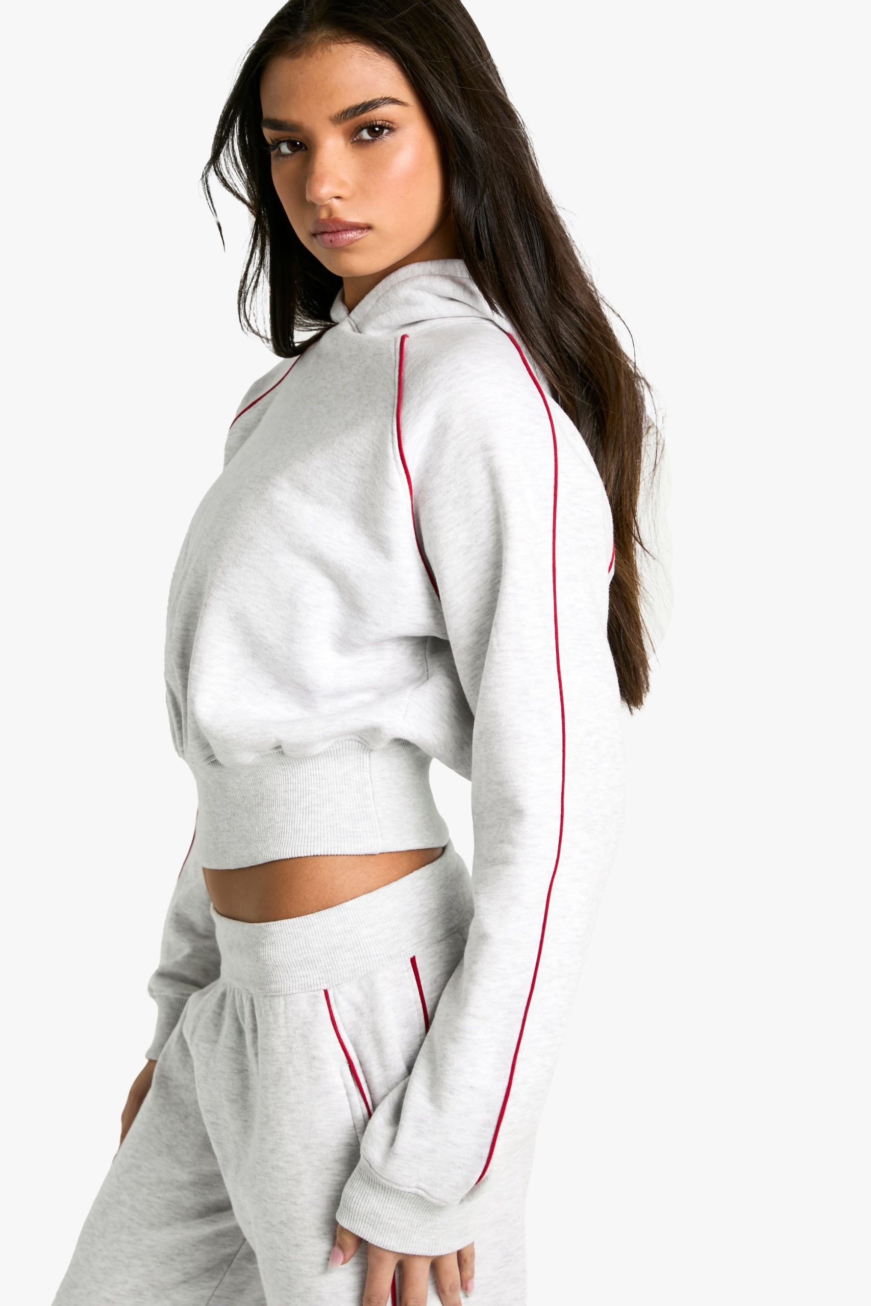 Contrast Piping Detail Crop Hoodie