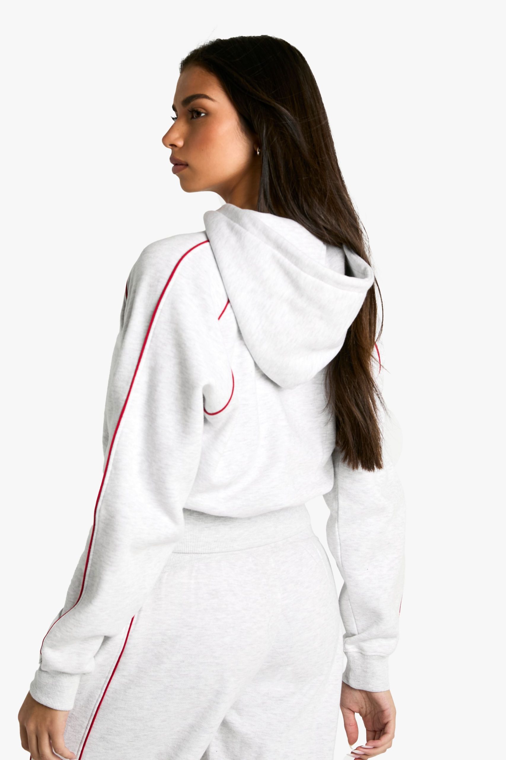 Contrast Piping Detail Crop Hoodie - Image 2