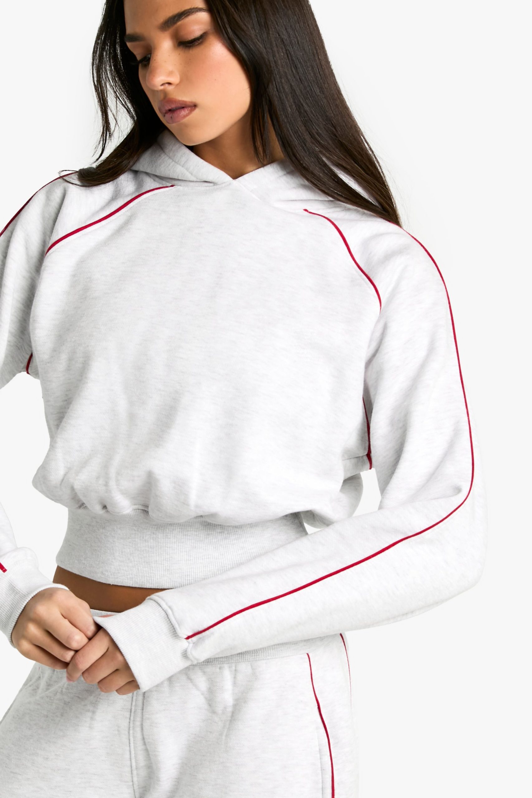 Contrast Piping Detail Crop Hoodie - Image 4