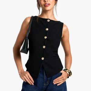 Textured Button Through Waistcoat