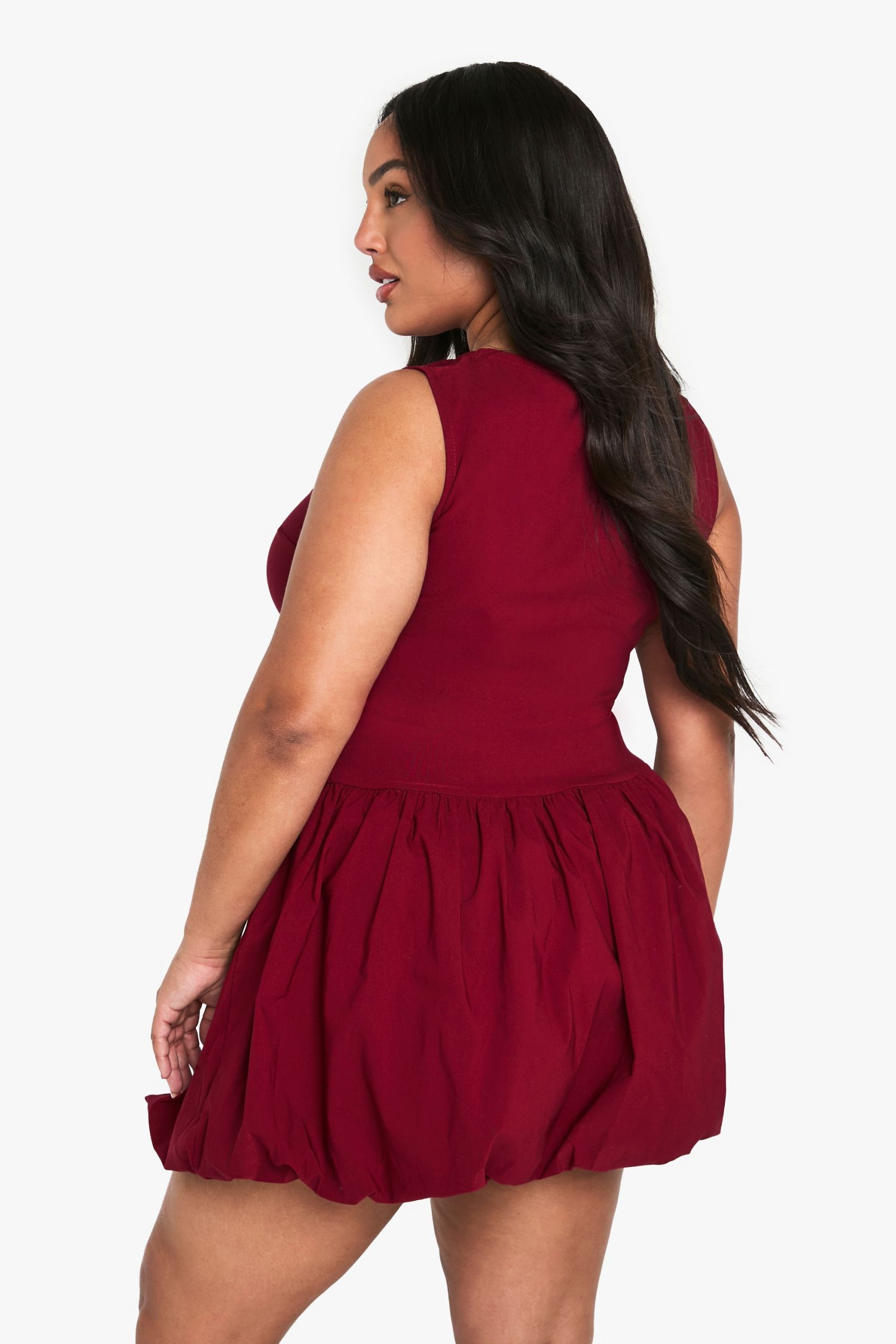Plus Bengaline Ruched Bubble Hem Mini Dress - Image 2