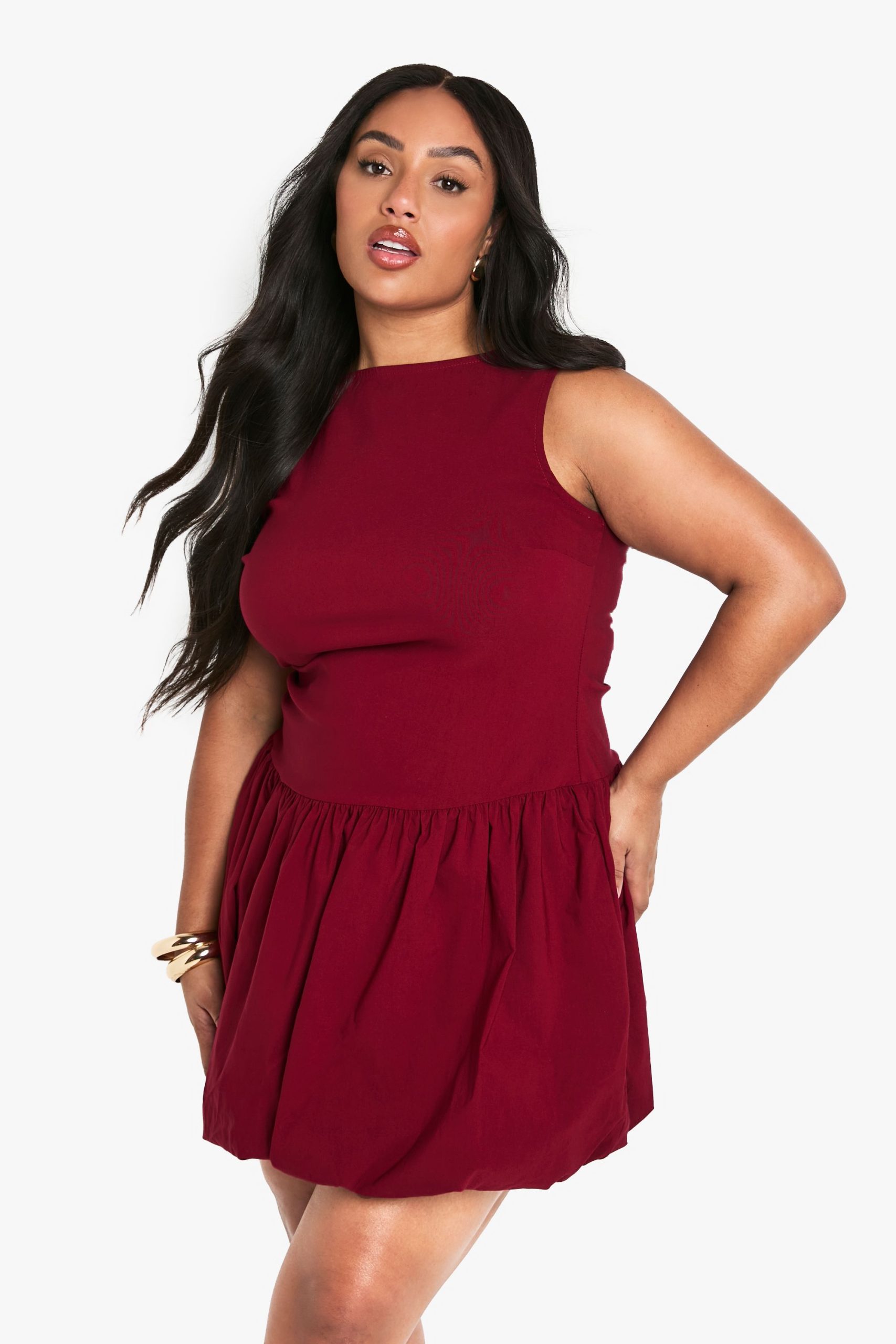 Plus Bengaline Ruched Bubble Hem Mini Dress - Image 3