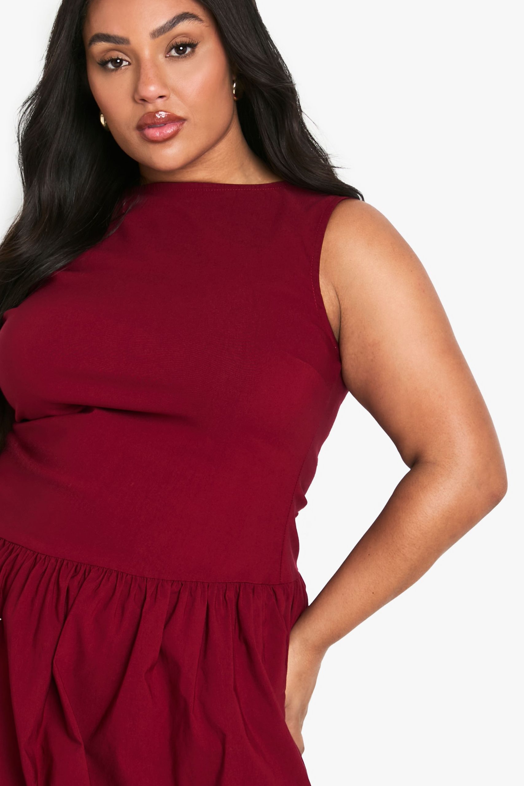 Plus Bengaline Ruched Bubble Hem Mini Dress - Image 4
