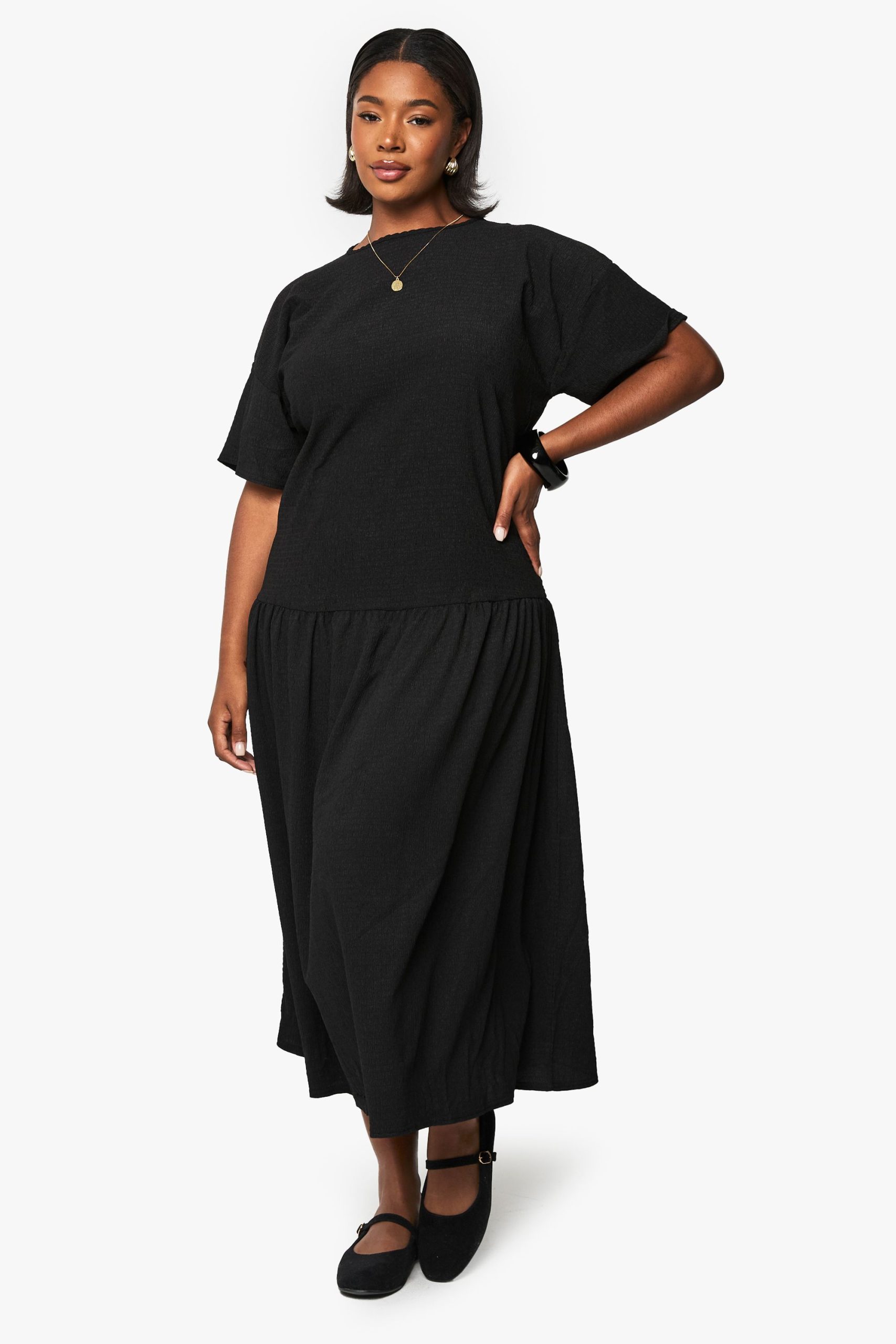 plus TEXTURED midaxi smock dress - Image 3