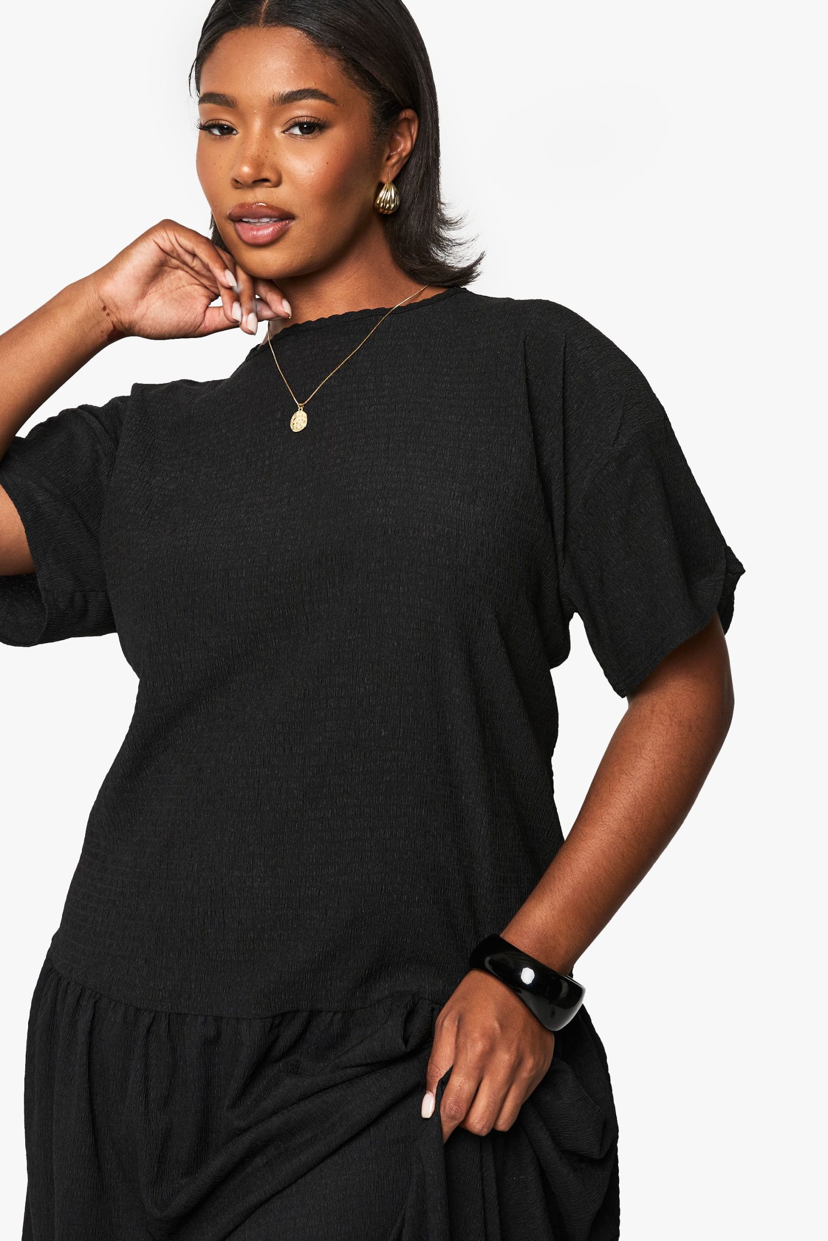 plus TEXTURED midaxi smock dress - Image 4
