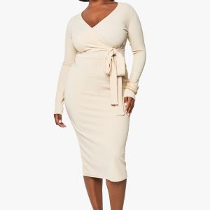 plus rib wrap midi dress