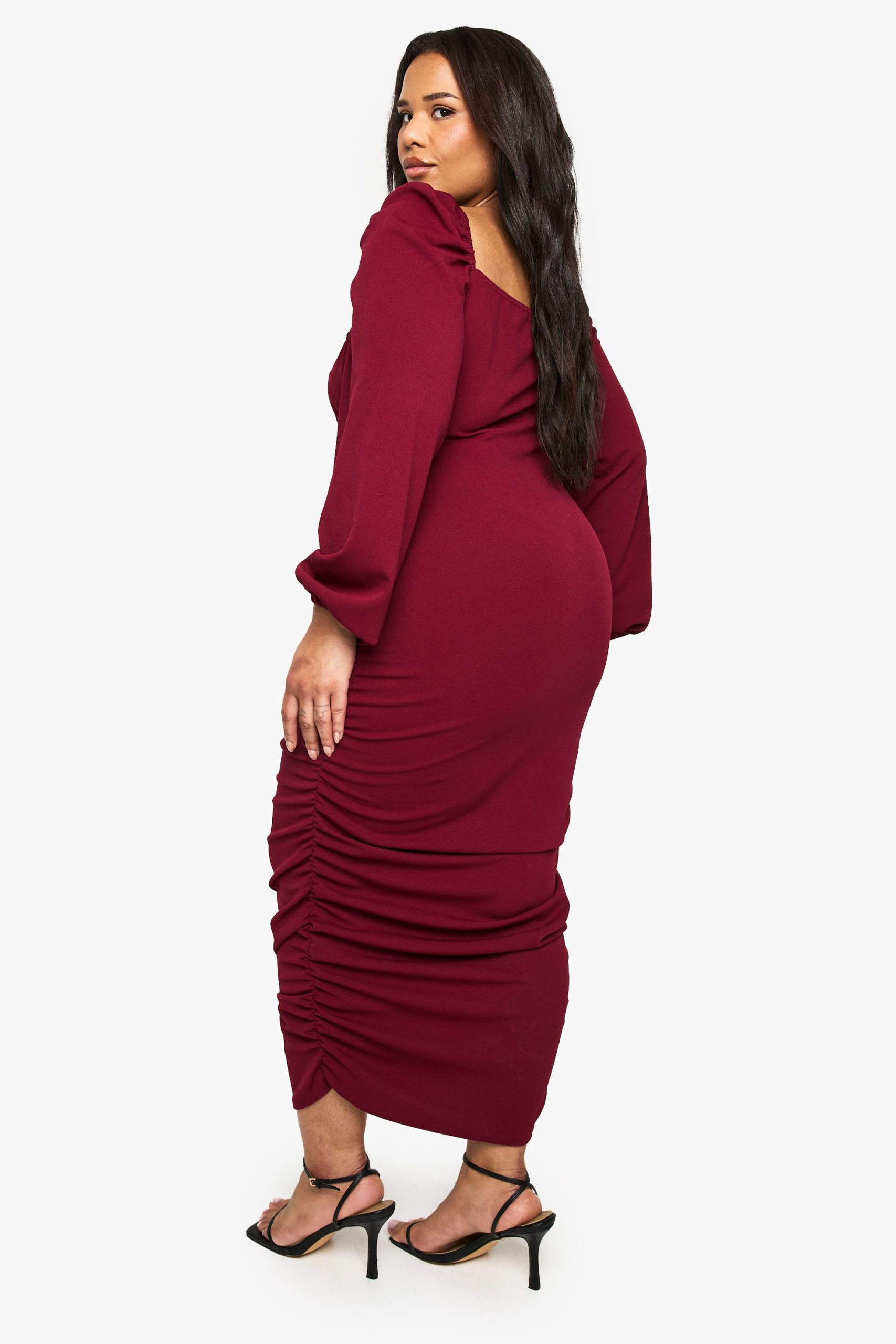 plus blouson sleeve ruched midi dress - Image 2