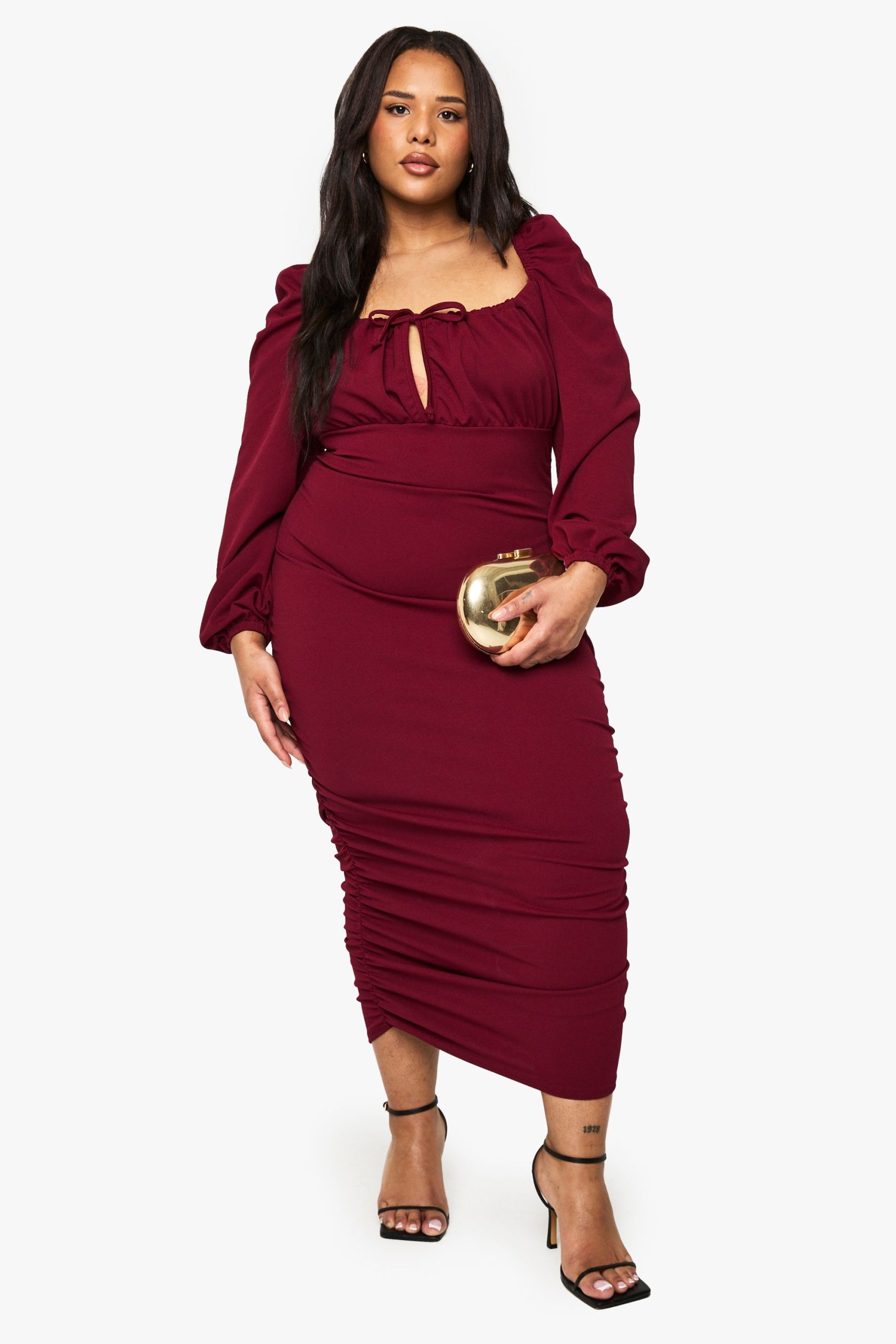 plus blouson sleeve ruched midi dress - Image 3