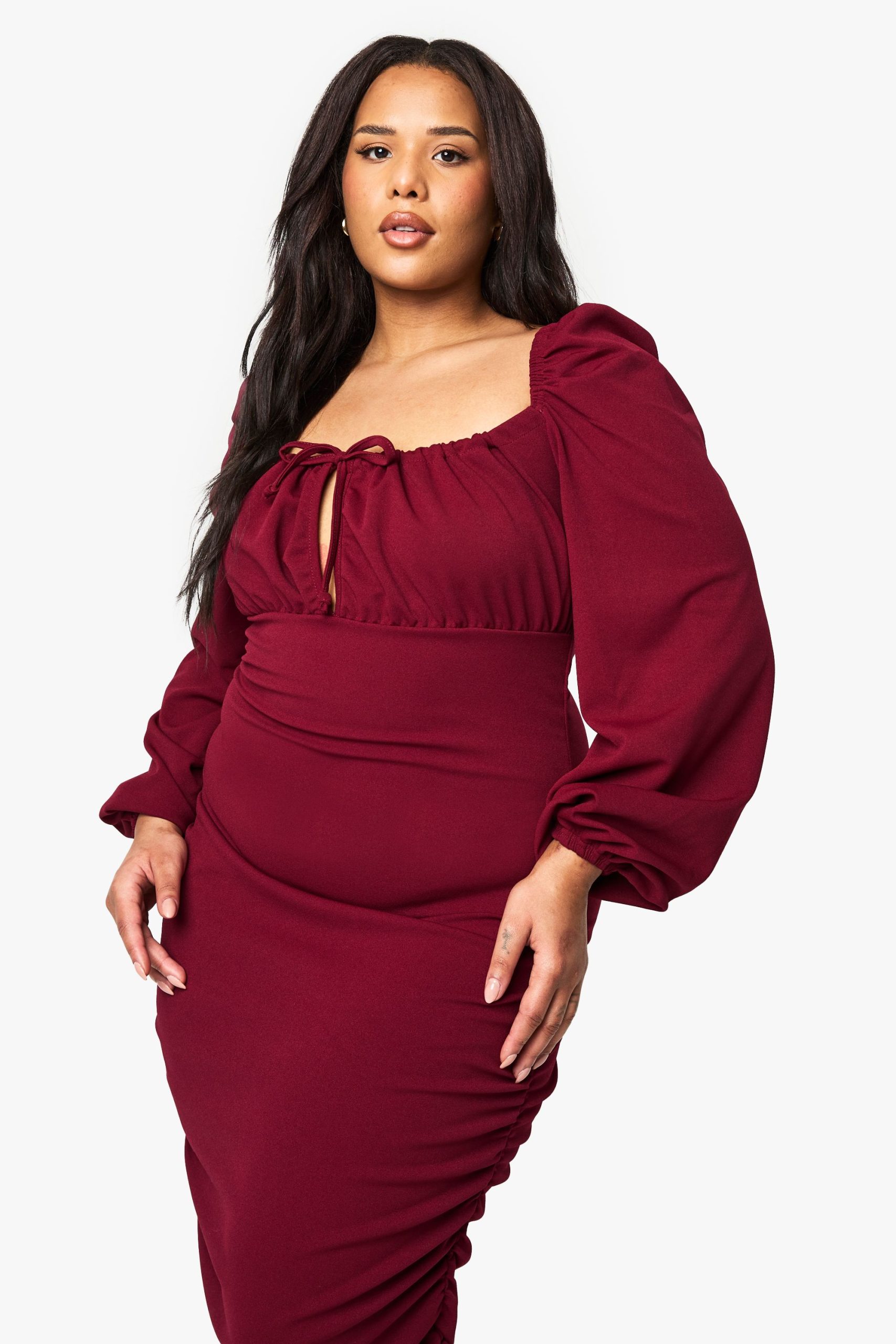 plus blouson sleeve ruched midi dress - Image 4