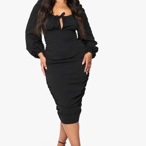 plus blouson sleeve ruched midi dress