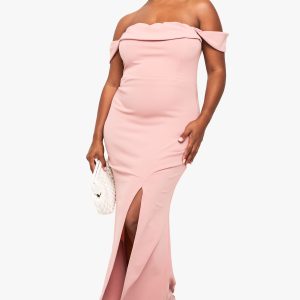 Plus Bardot Ruched Wrap Maxi Dress