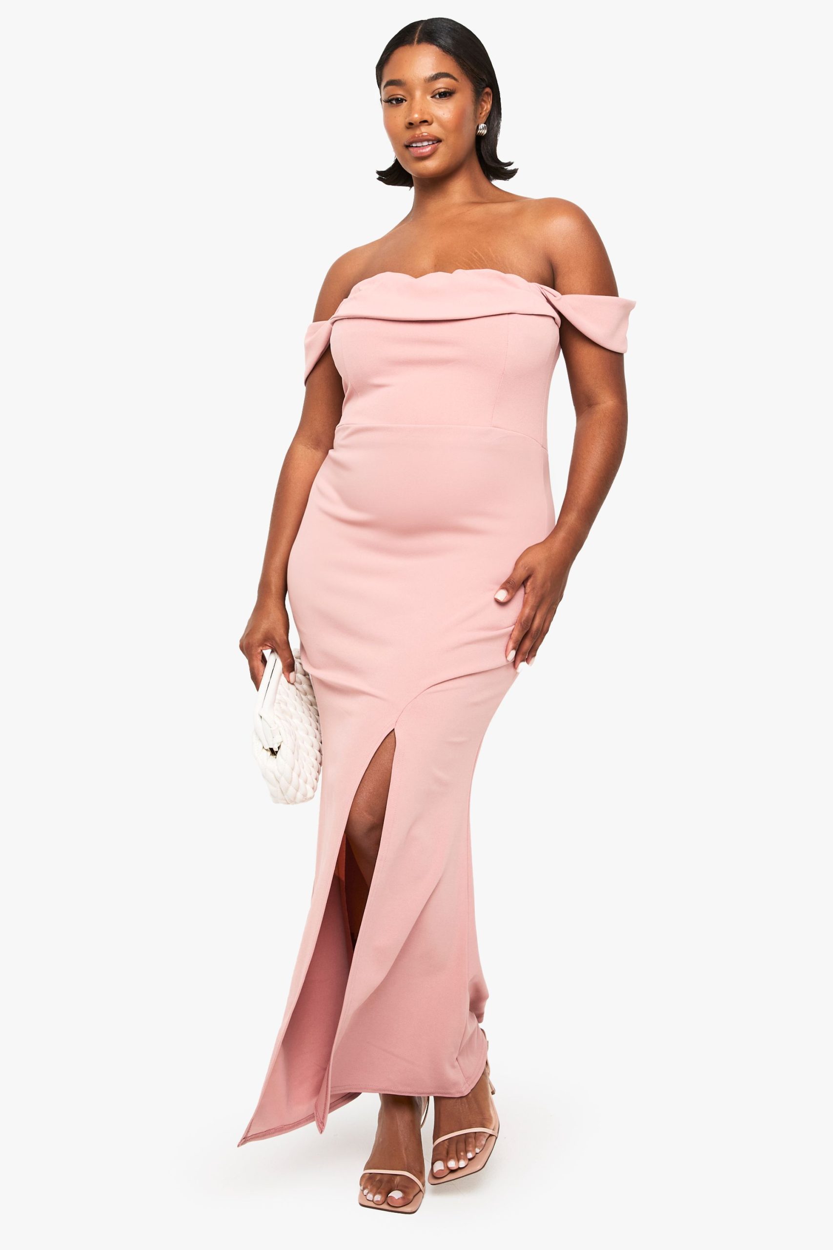 Plus Bardot Ruched Wrap Maxi Dress
