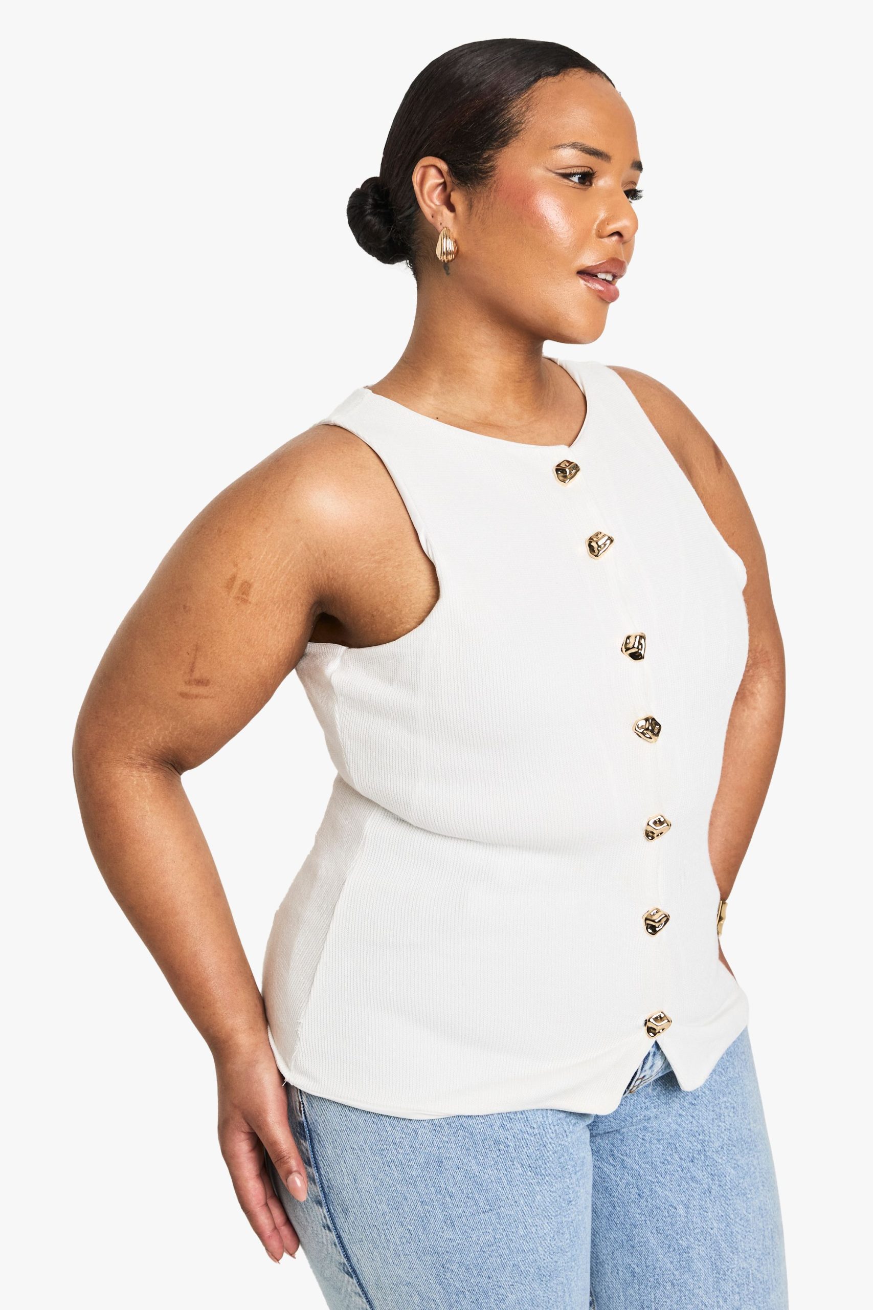 Plus Knitted Button Down Waistcoat