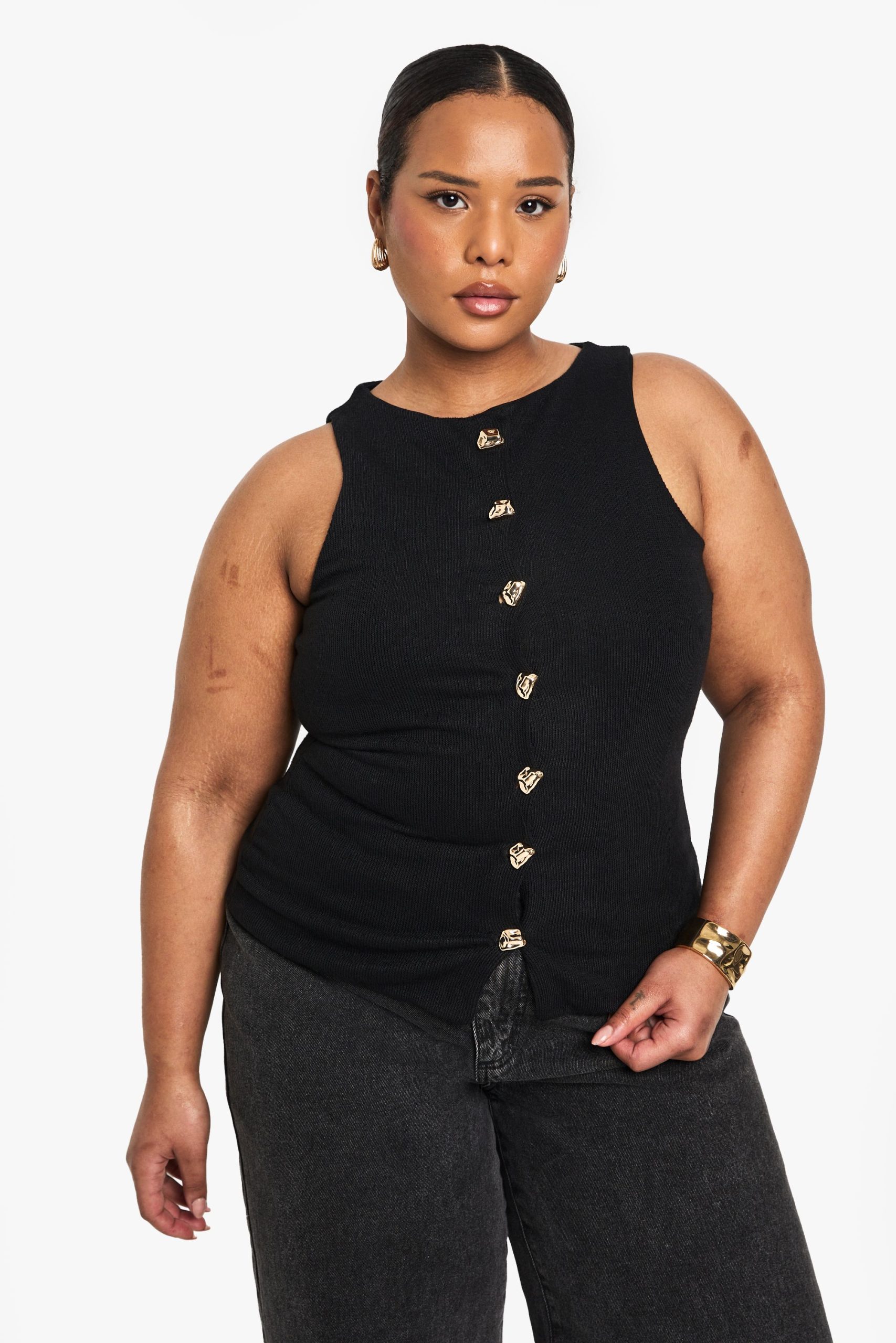Plus Knitted Button Down Waistcoat