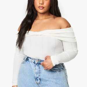 Plus Bardot Twist Knot Detail Bodysuit