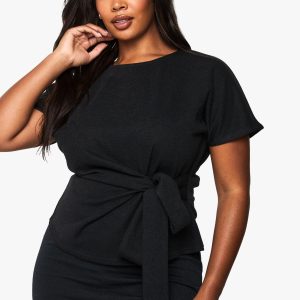Plus Knitted Drape Detail Short Sleeve Top